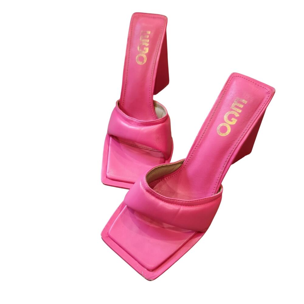 EGO Hot Pink Square Toe Slide‎ On Heels Size 9 (Uk7)
